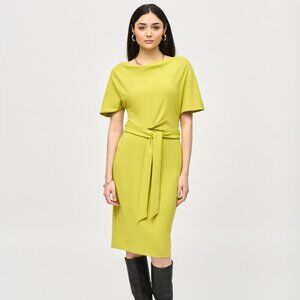 243233 Lime Boat Neck Dress by JOSEPH RIBKOFF